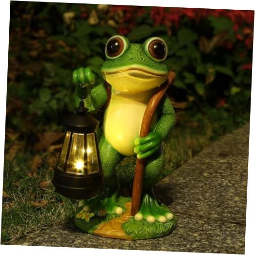 Garden Statue Frog Outdoor Decor, Solar Patio Resin Garden Decor for Green