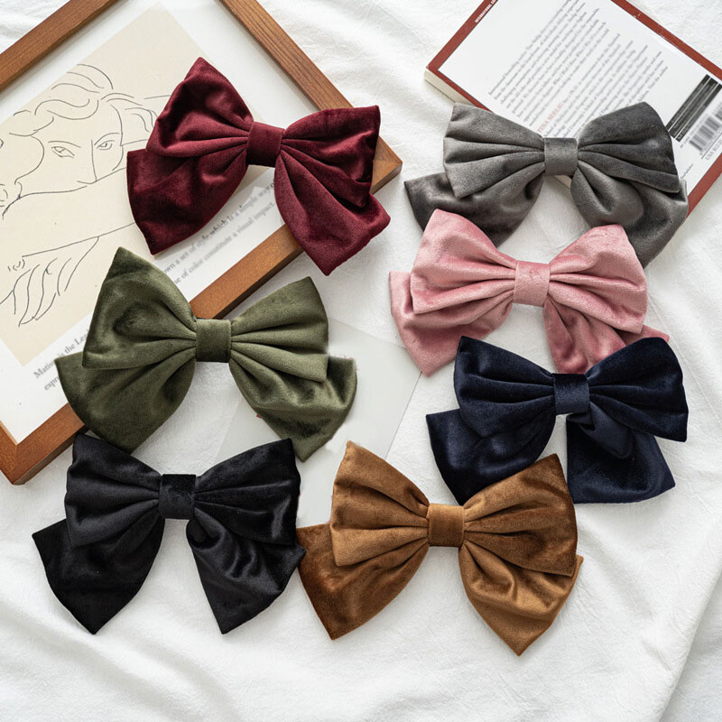 Girls Bow Hair Clip Velvet Metal Big Barrette Women Oversized Hairpins Party INS