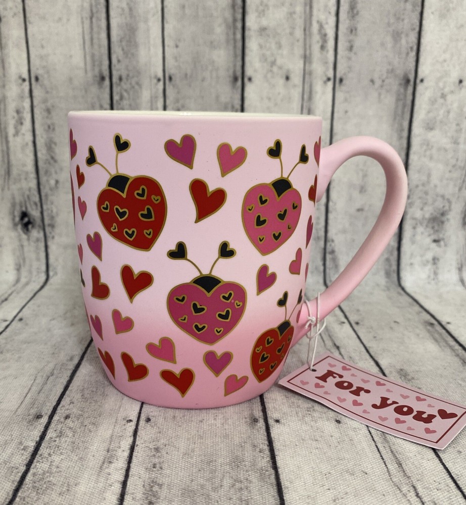 SHEFFIELD HOME LADYBUG HEARTS MUG OMBRÉ PINK-VALENTINE GIFT- SOFT TOUCH MUG 🐞