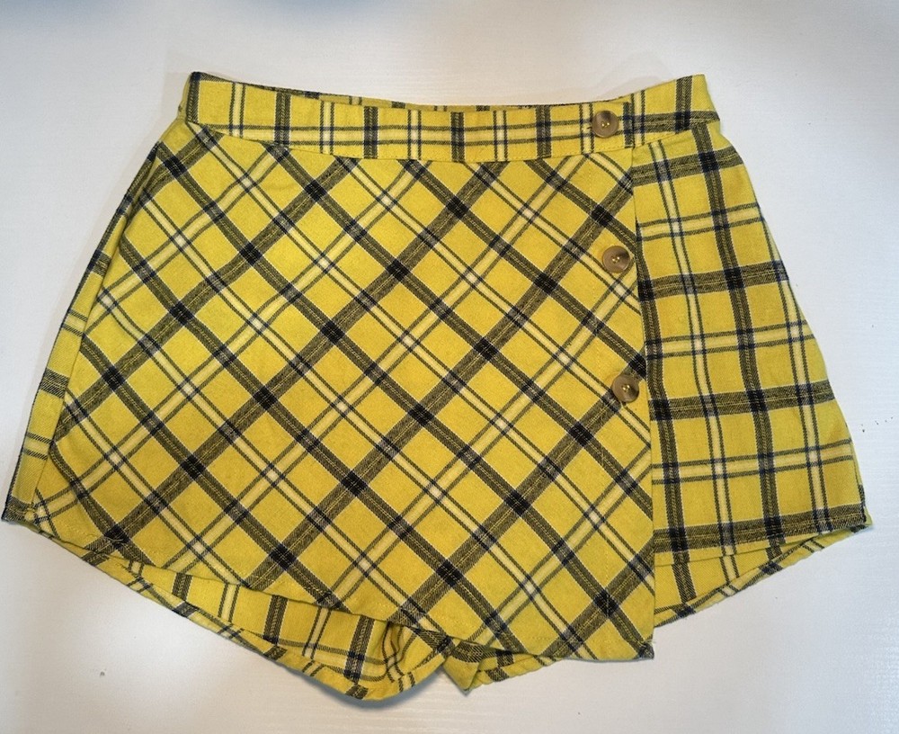 Kendall & Kylie Mini Skort Women's Size Small Yellow Plaid Side Zip Y2K