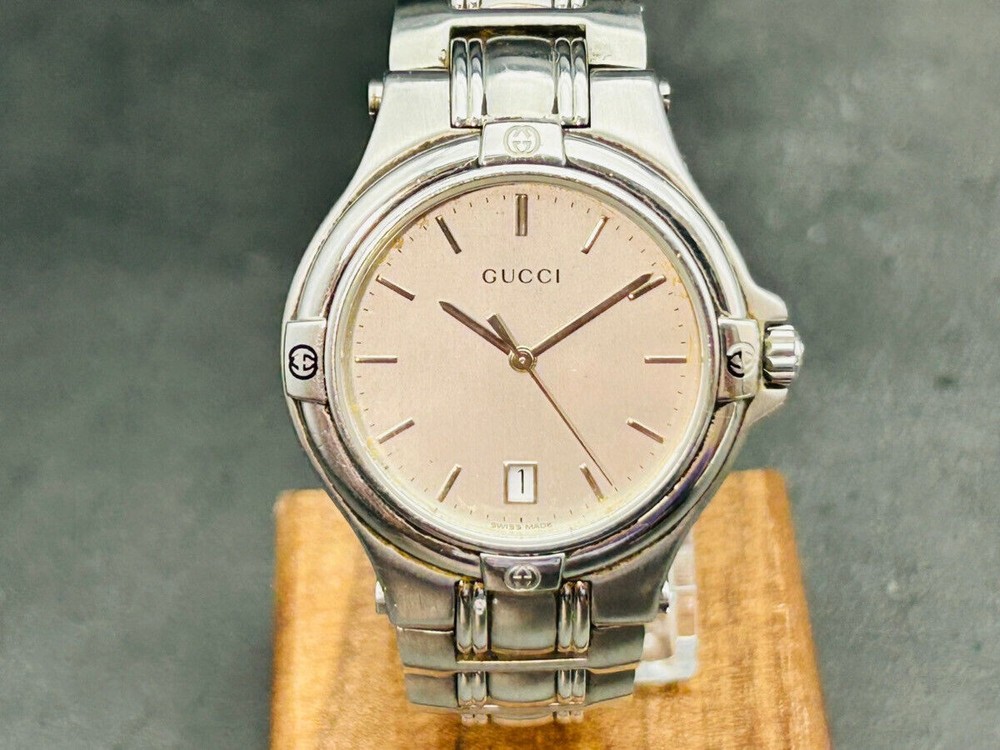 Gucci 9040M Silver Dial Date Men's Quartz Watch with 1-Day Shipping