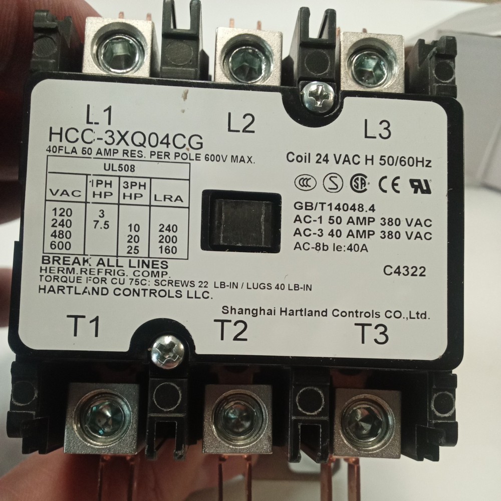 Hartland Controls 3-Pole Contactor HCC-3XQ04CG 40A 24VAC 50/60Hz