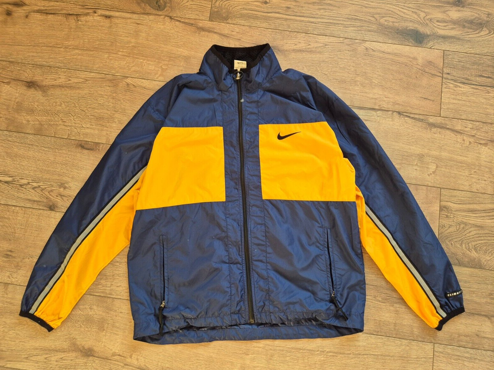Nike 90s Windbreaker Jacket Vintage men M size yellow blue Breathable Clima Fit