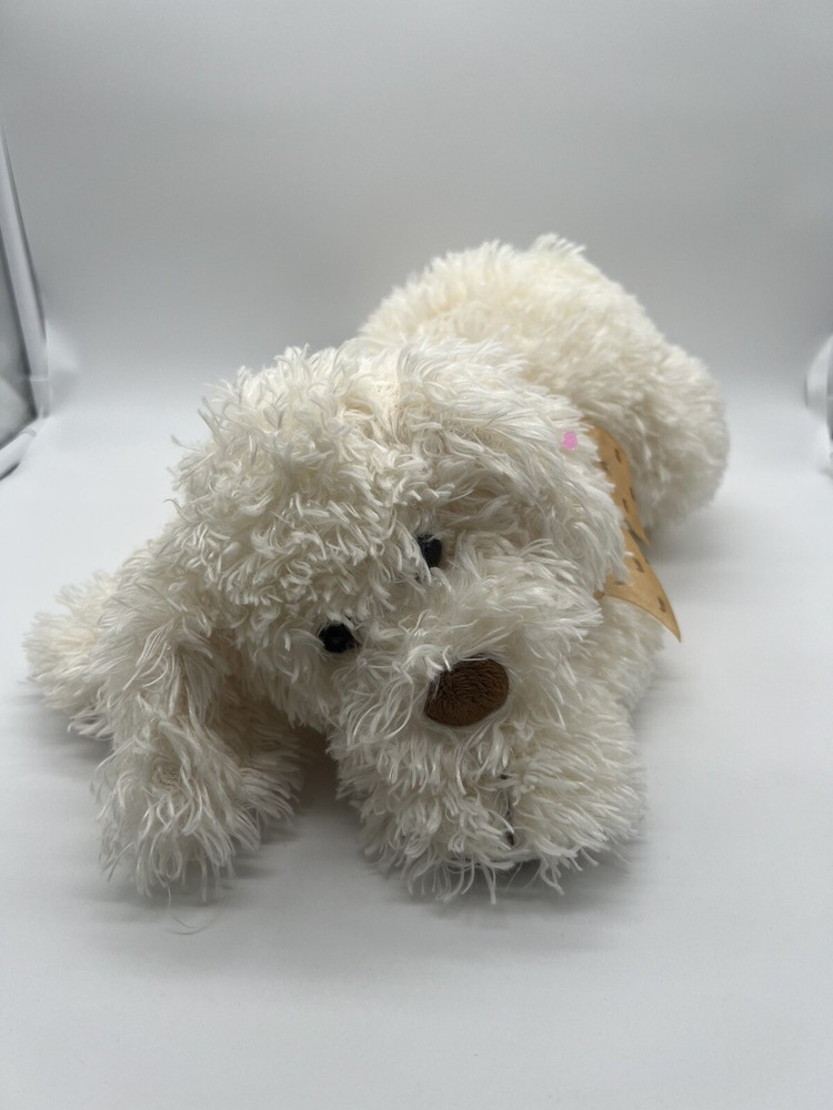 Ty Classic Rabble Puppy Plush Dog White Floppy White Brown Bow 2005 Fuzzy Shaggy
