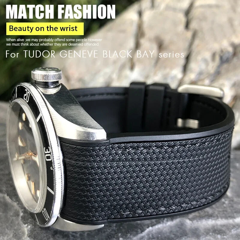 Natural Rubber Watch Strap for Tudor Black Bay Bronze 22 23mm Soft Silicone Band