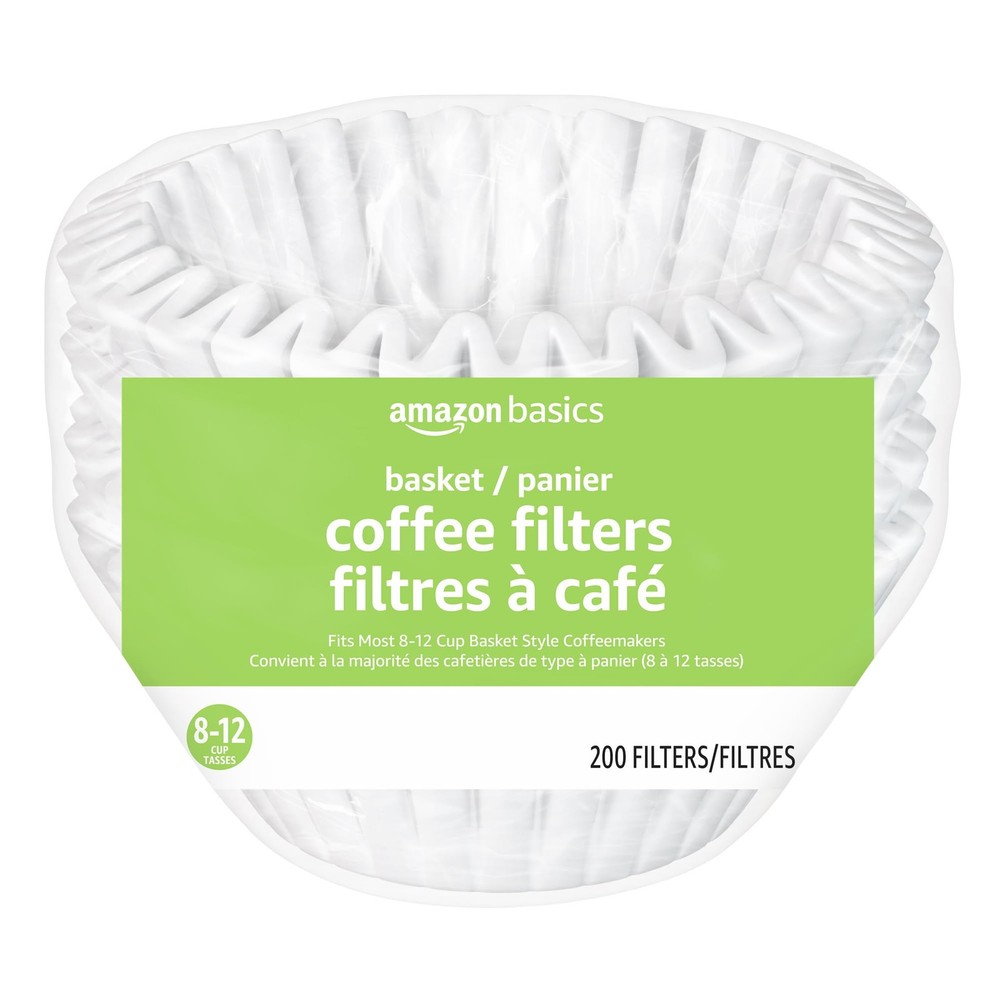 Basics Basket Coffee Filters for 8-12 Cup Coffee Makers White 200 Count