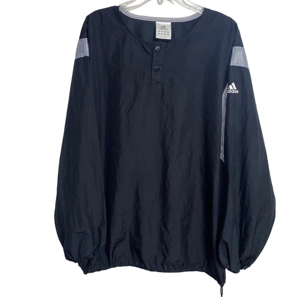 adidas vintage windbreaker jacket Y2K long sleeve black men's size XL