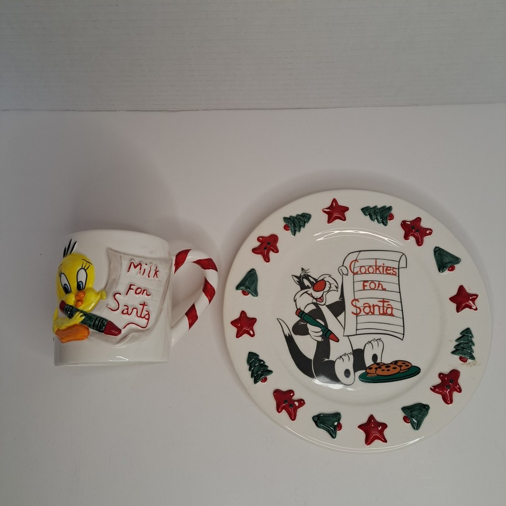 Vintage Warner Bros Christmas Mug & Plate Set with Sylvester and Tweety