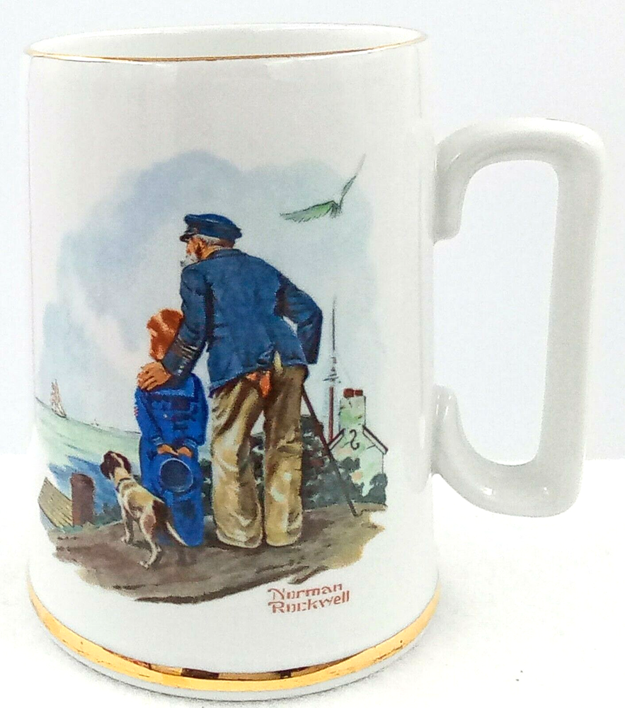 1985 Norman Rockwell Museum Tankard Mug Cup Stein Looking out to Sea Boy Man Dog