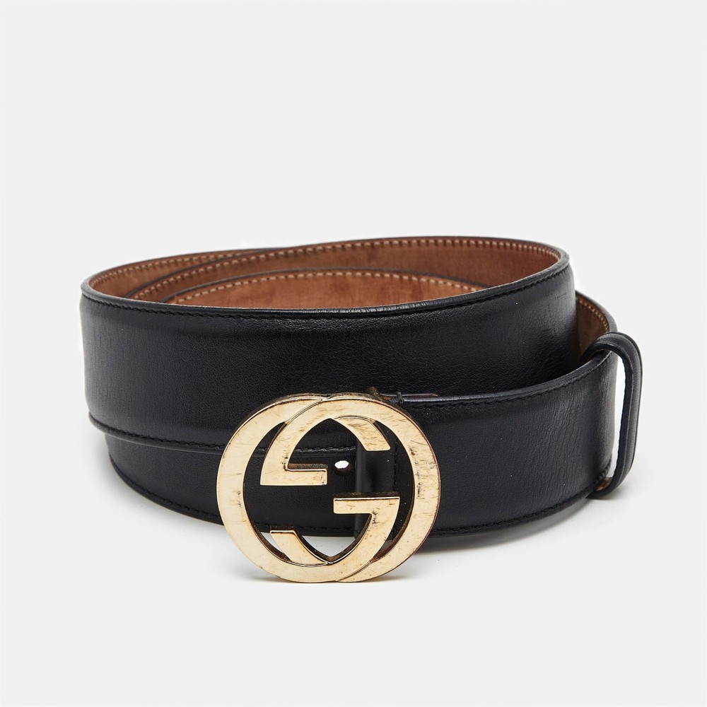 Gucci Black Leather GG Marmont Buckle Belt 95CM