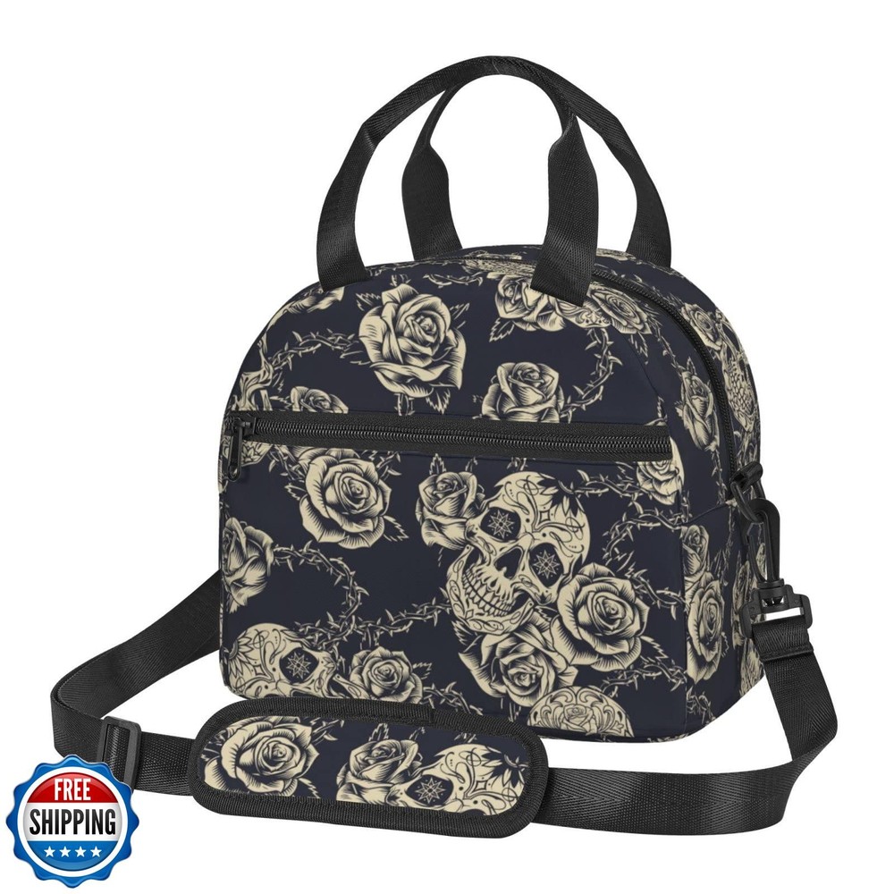 Bassyil Insulated Skull Lunch Bag with Adjustable Shoulder Strap Reusable Lunch Box