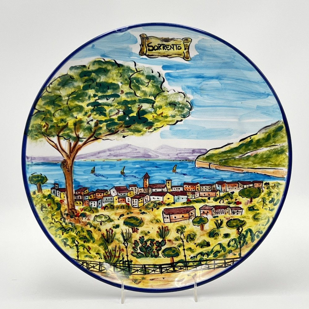 Italian Art Pottery Plate Wall Hanging Sorrento Italy Hand Painted 12.25” D