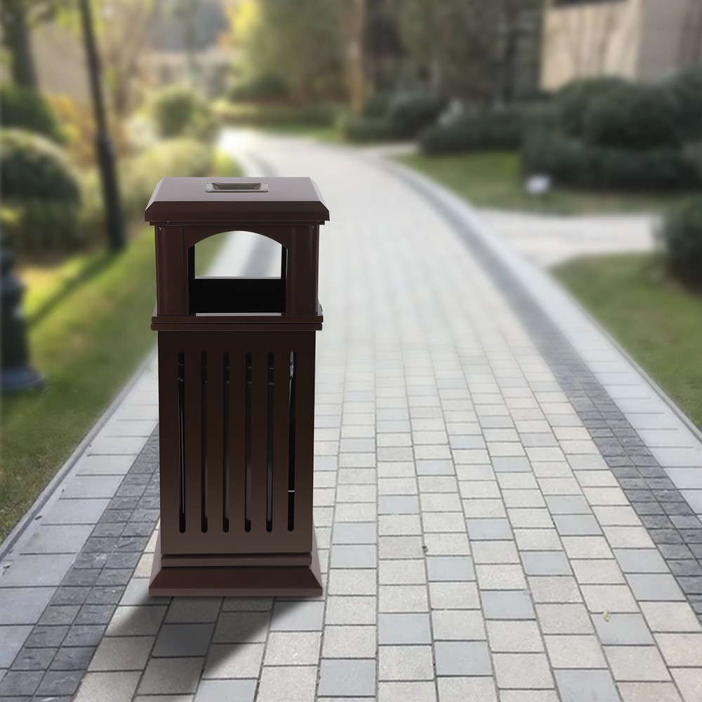 Retro Parks Garbage Can Courtyard Open-top Trash Recycle Bin with Flip Lid 40L