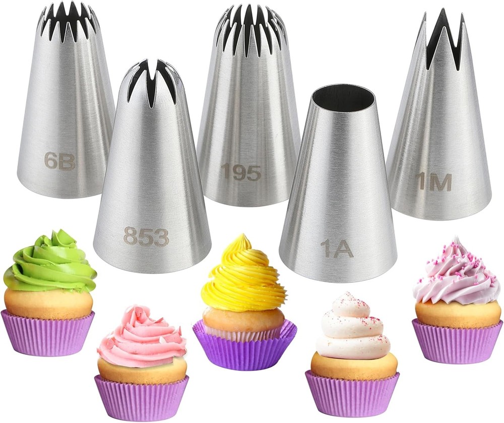 COKUMA 5PCS Large Stainless Steel Piping Tips Set Frosting Icing Cake Decor