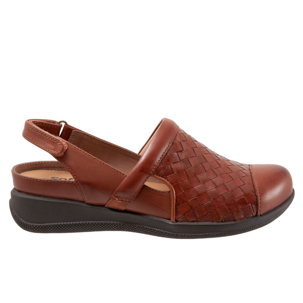 Softwalk Salina Woven S1365-245 Womens Brown Leather Strap Clog Flats Shoes 5.5