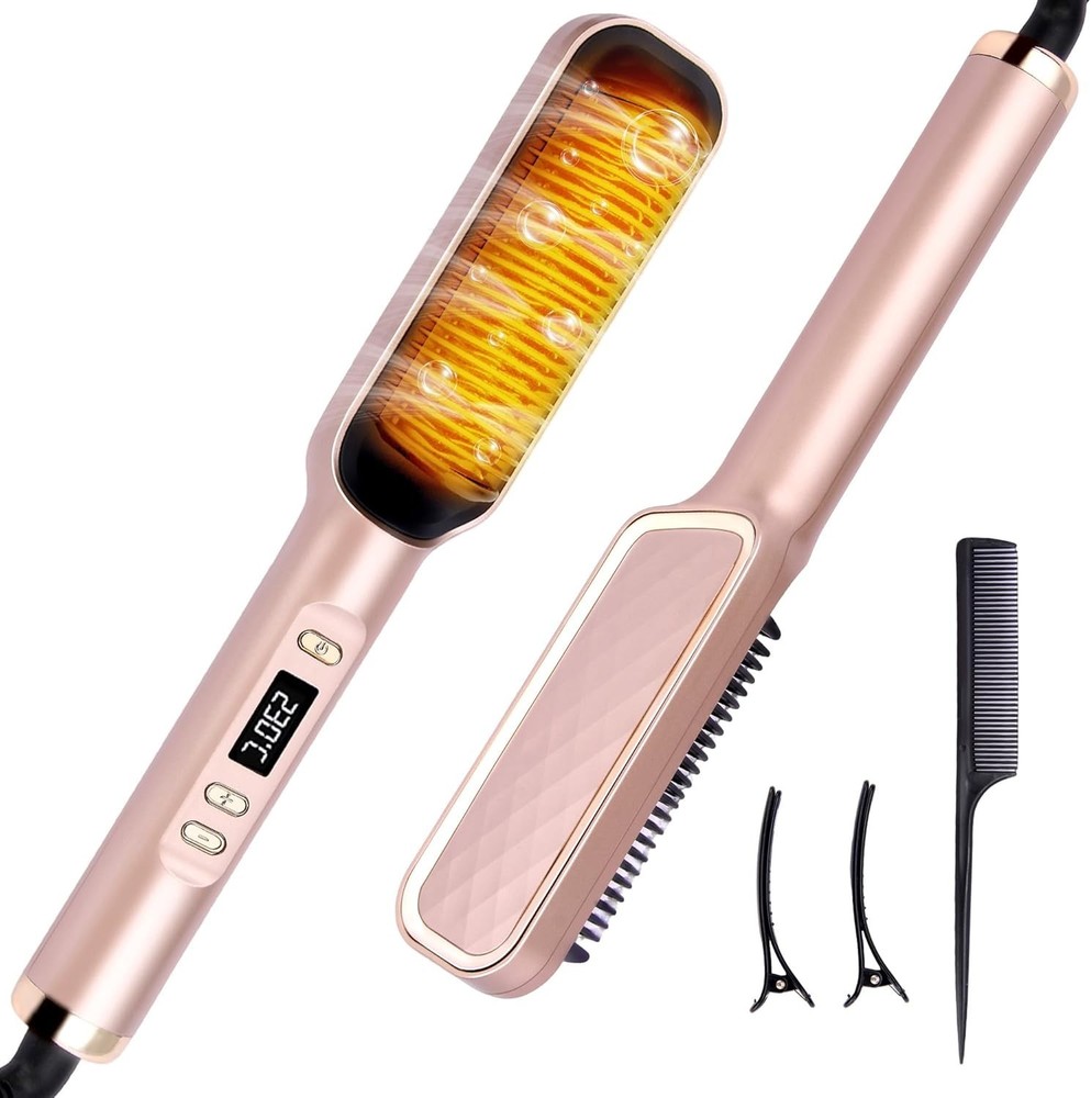 Hair Straightener Brush - Portable Hair Brush for Travel, Ring Hair Straightener