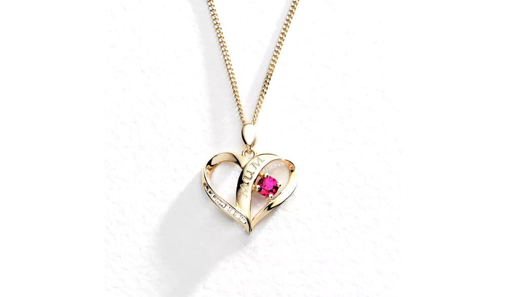 Ruby Heart Mum Pendant Necklace in Gold on Silver for Mother's Day or Birthday-image