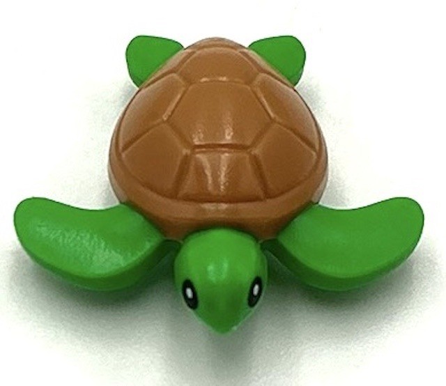 Lego New Bright Green Sea Turtle Baby w/ Black Eyes and Medium Nougat Shell Part