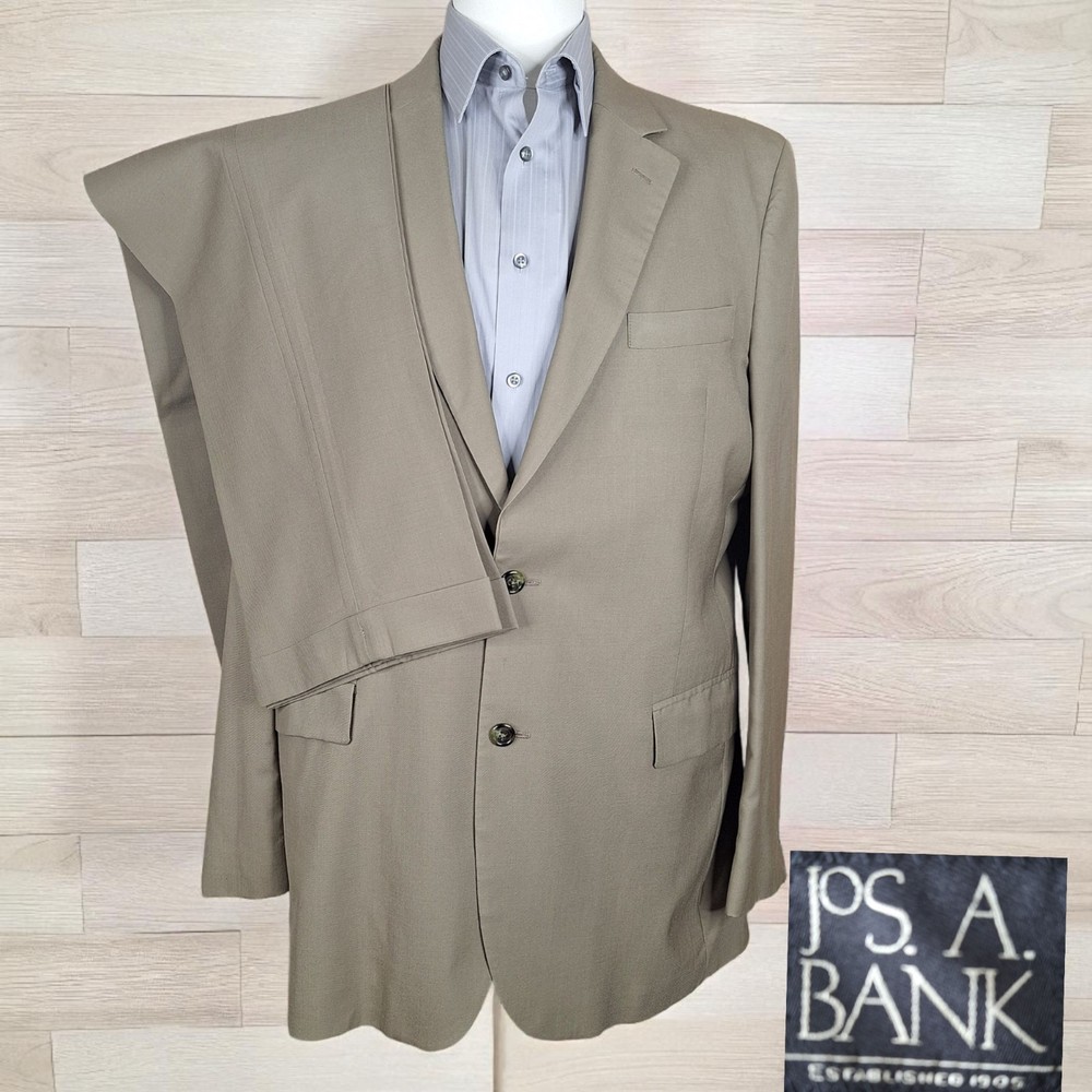 Joseph A Bank 2 Piece Suit Mens 42L 34X34 Tan Single Vented Wool