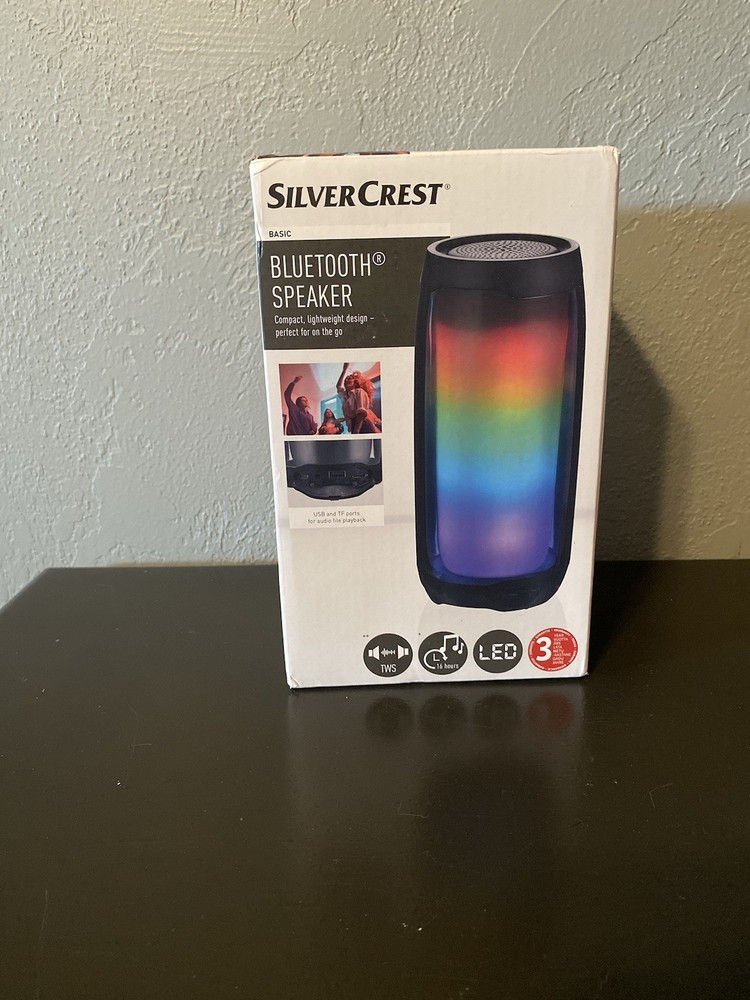 Portable SILVER CREST Bluetooth Speaker with LED Lights 16H Playtime TWS