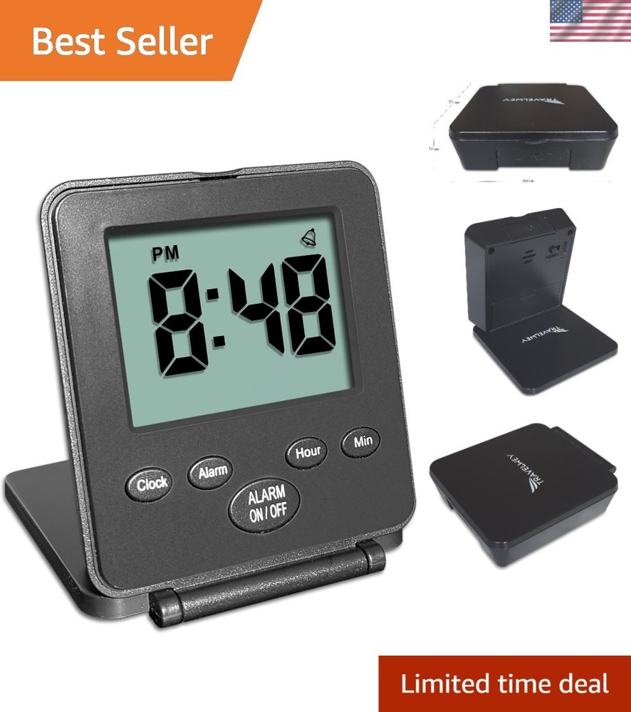 Compact Black Digital Alarm Clock - Loud Alarm, Lightweight Travel Design