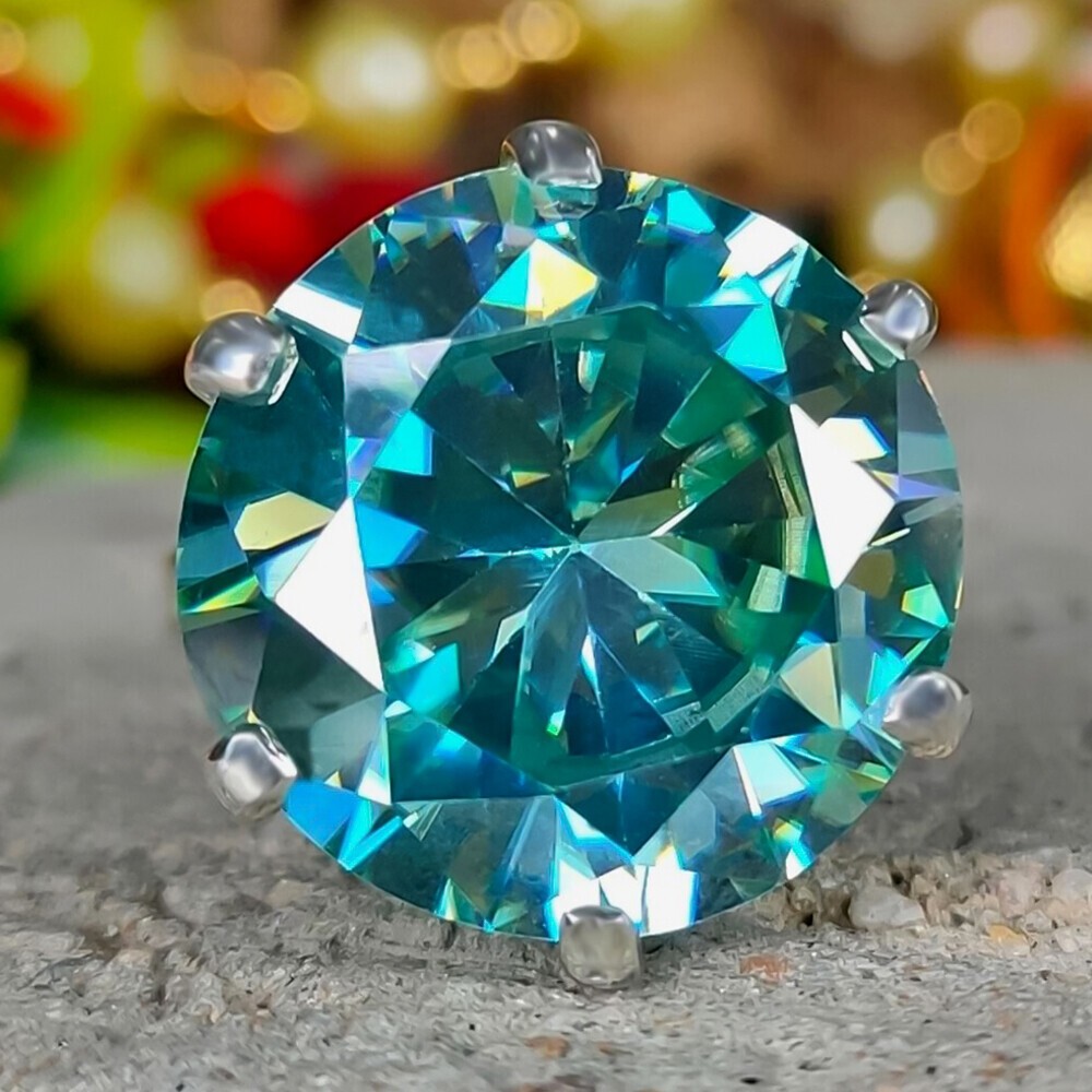 Certified 12.00 Cts Blue Treated Diamond 925 Silver Solitaire Ring