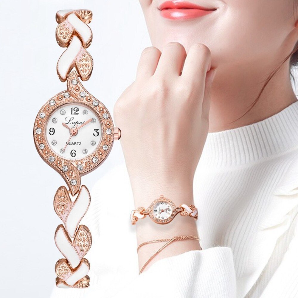 Ladies Simple Casual Quartz Diamond Alloy Bracelet Watch