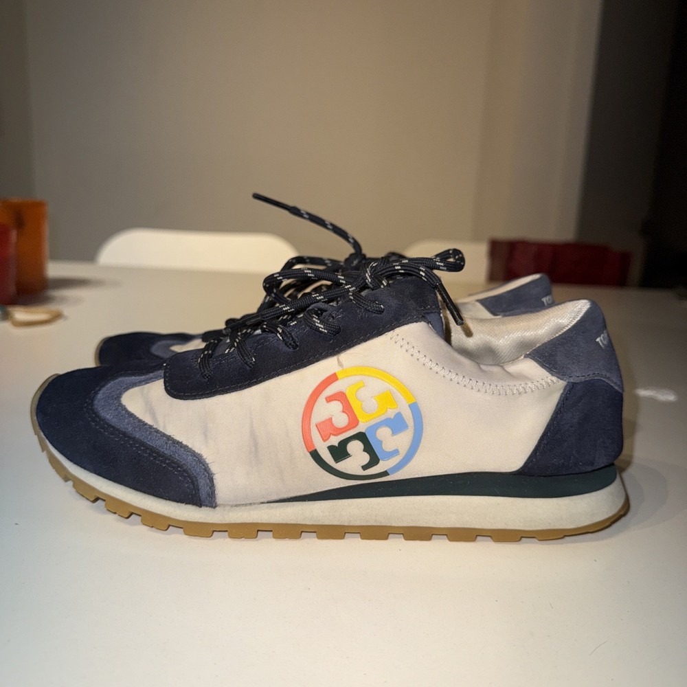 Tory Burch Annie Sude Training Sneaker Navy Rainbow Size 7,5 US 24,5cm Women's