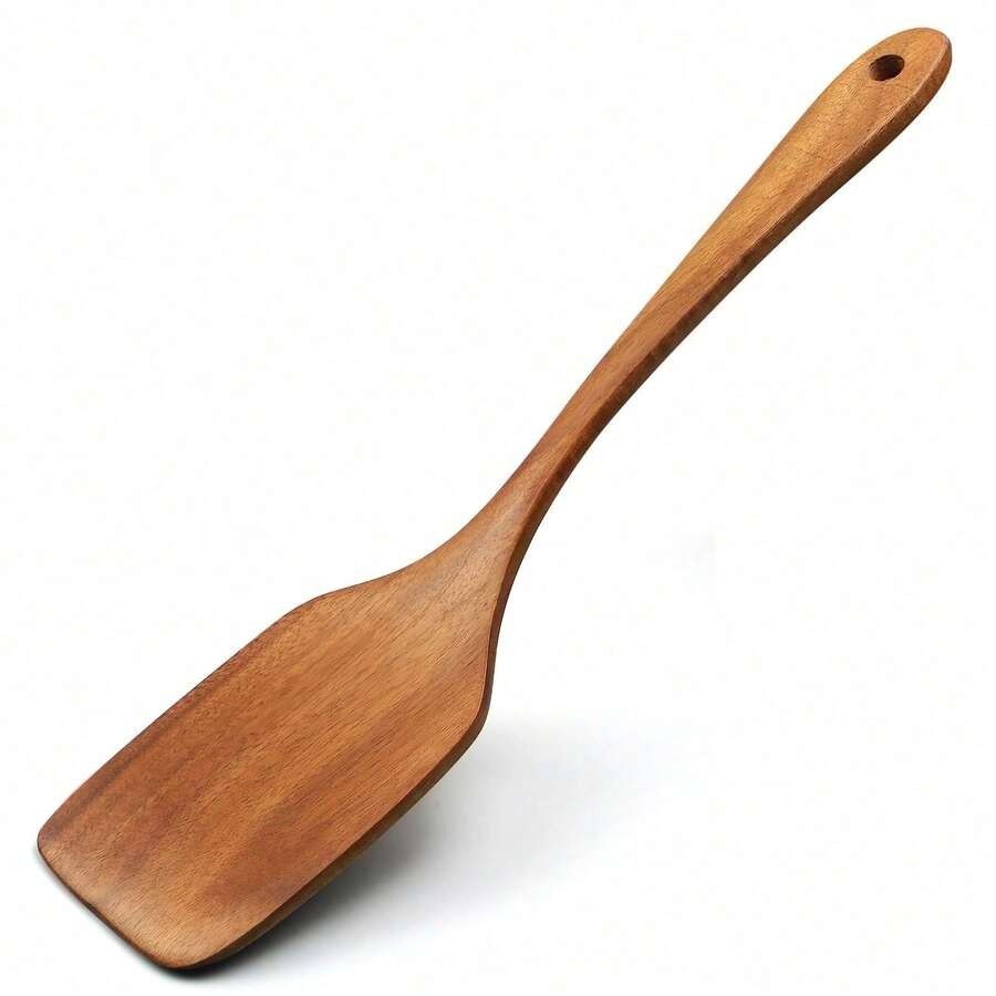 13 Inch Wooden Spatula Flat Wok Turner | Long Handle Wood Cooking Utensil