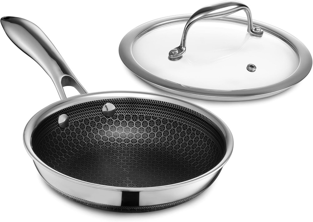 HexClad 7-Inch Hybrid Nonstick Frying Pan with Tempered Glass Lid