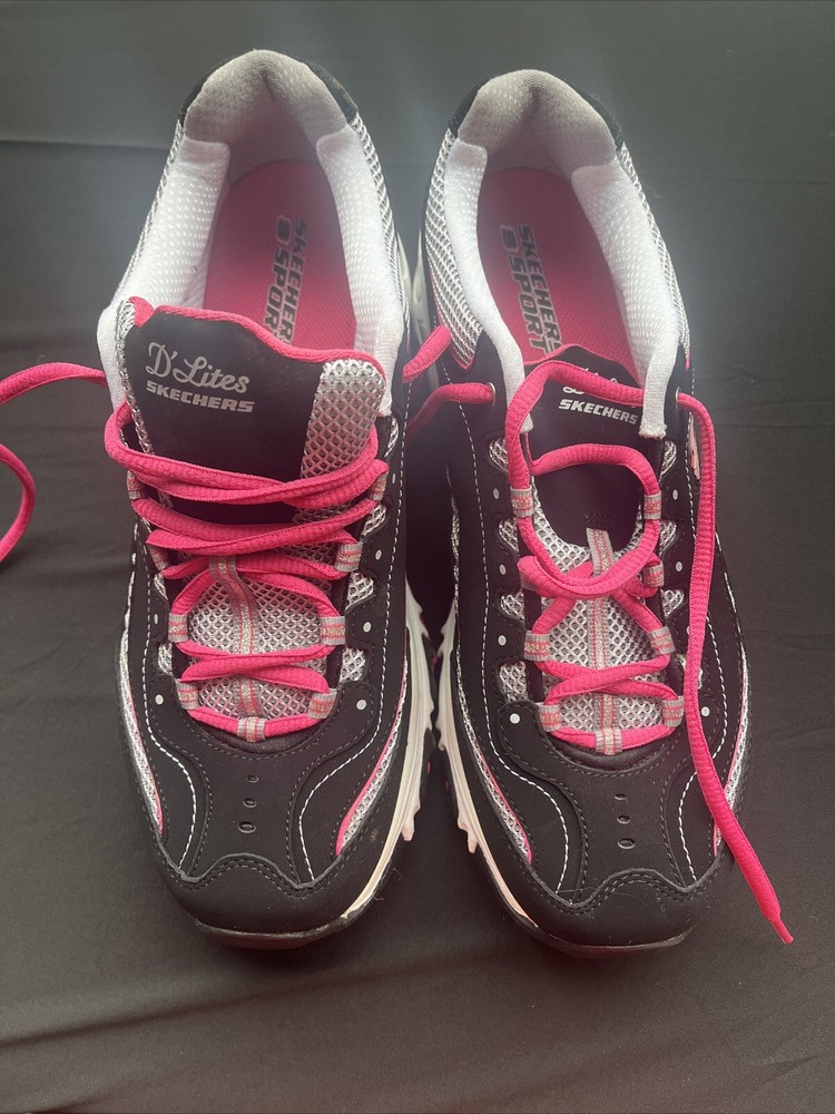 Skechers Womens Sneakers Shoes Size US 911 Black Pink Lace Up Athletic D’Lites