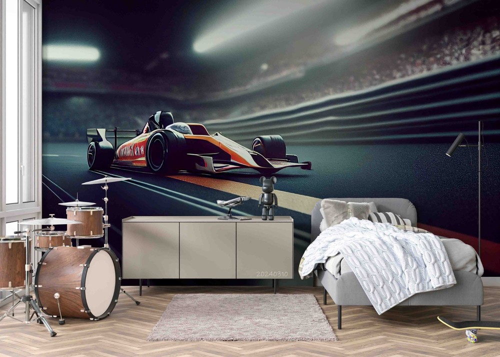 3D Racing Car Sports Field Wall Murals Wallpaper Murals Wall Sticker 3
