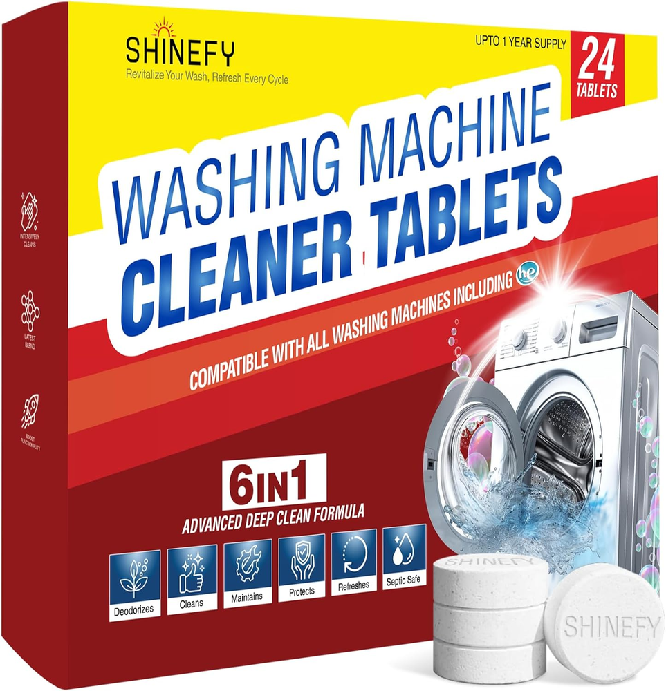 24-Pack Washing Machine Cleaner Tablets - 6-in-1 Formula for Top & Front Loaders
