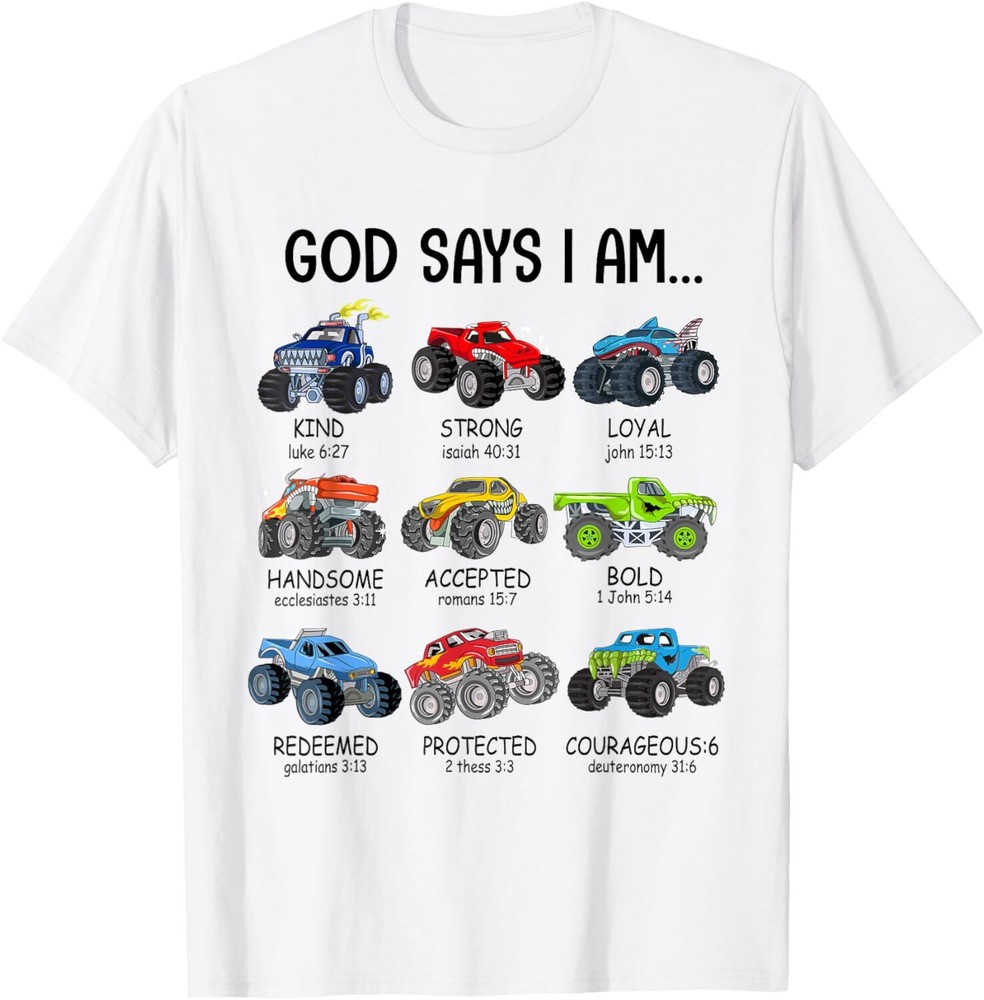 God Says I Am Funny Monster Truck Christian Bible Kids Boys T-Shirt Hoodie