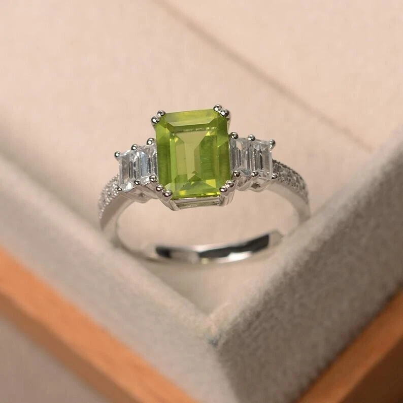 3.00 Ct Natural Peridot & Diamond Valentine's Day Ring 14K Real White Gold Solid