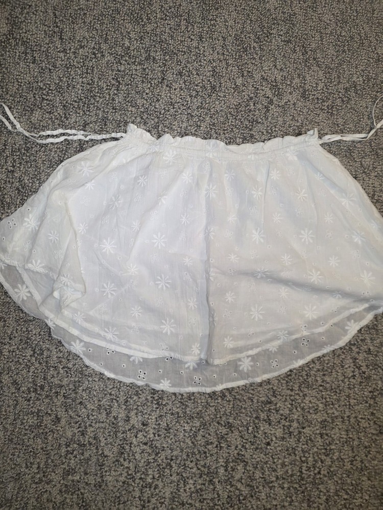 Aerie White Linen Style Cinch Waist Short Skirt  Embroidered Flowers Size M
