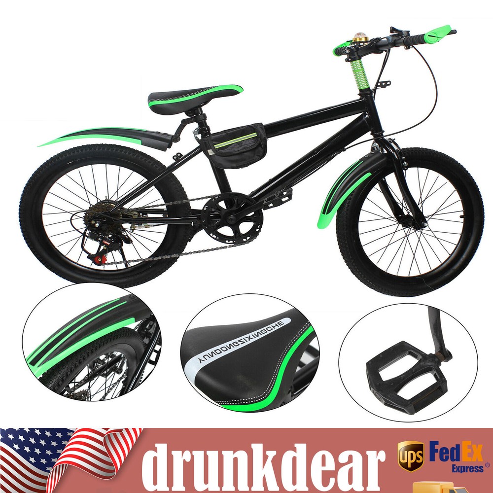 20 Inch Kids Mountain Bike with Double Disc Brakes 7-Speed Carbon Steel Frame