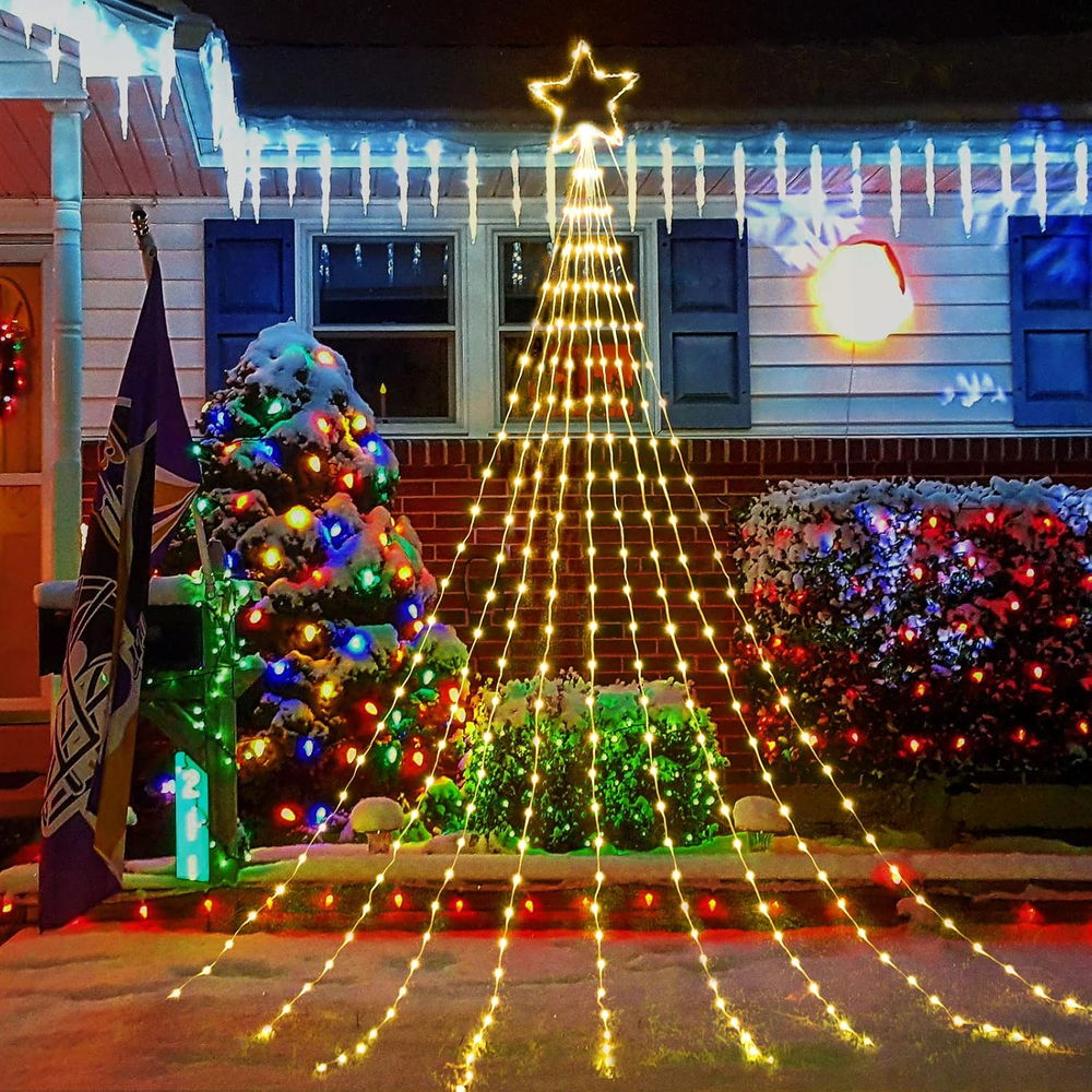 Christmas Decorations Star String Lights - 344 LED 11.8Ft 9 Strands Waterfall Tr