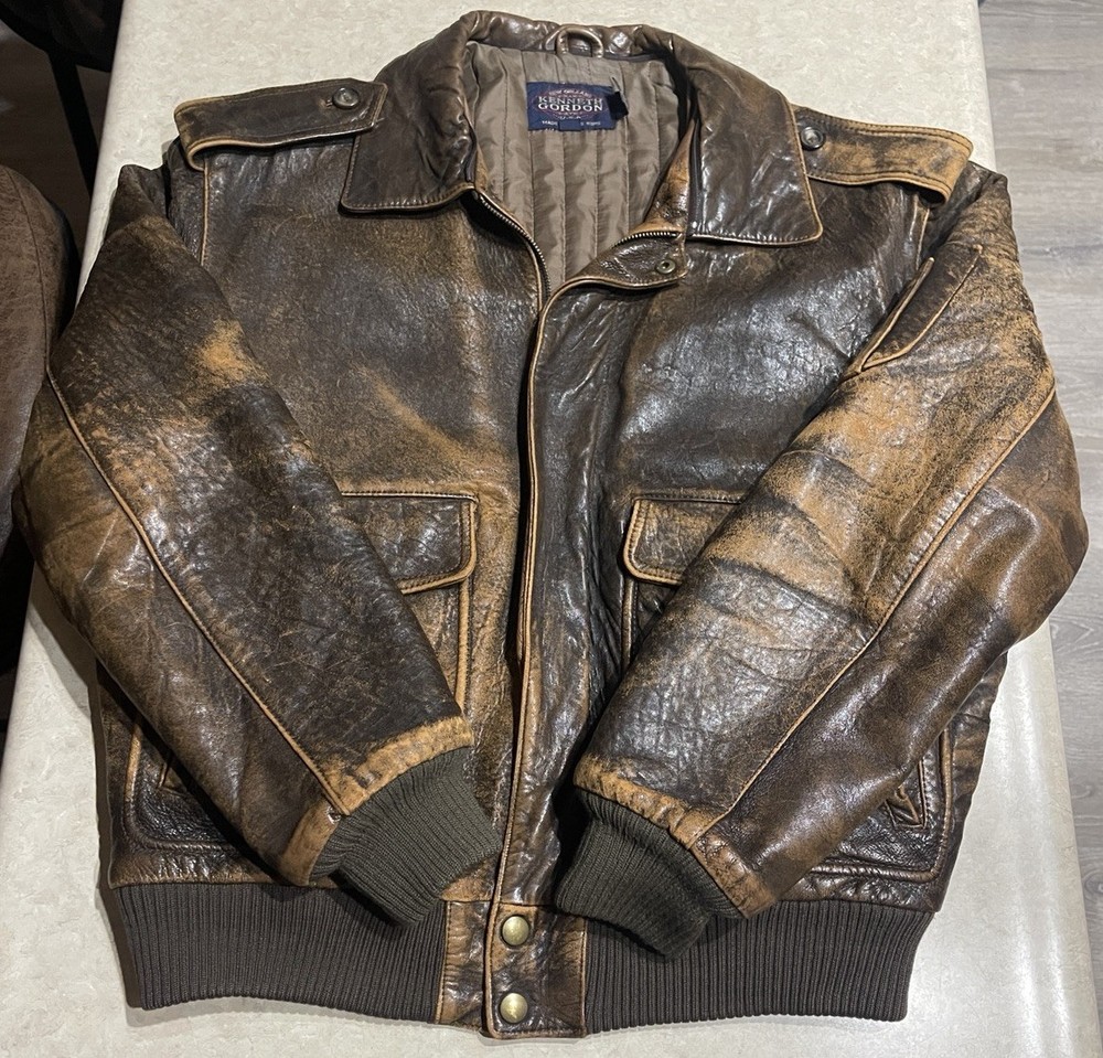 Vintage Kenneth Gordon Flight Pilot Leather Jacket Size 40 Bomber Full Zip