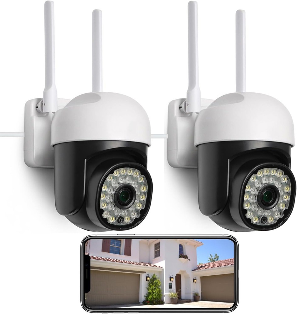 2 Pack Outdoor 1080P WiFi Security Camera with Wired Setup, SD/Cloud Storage
