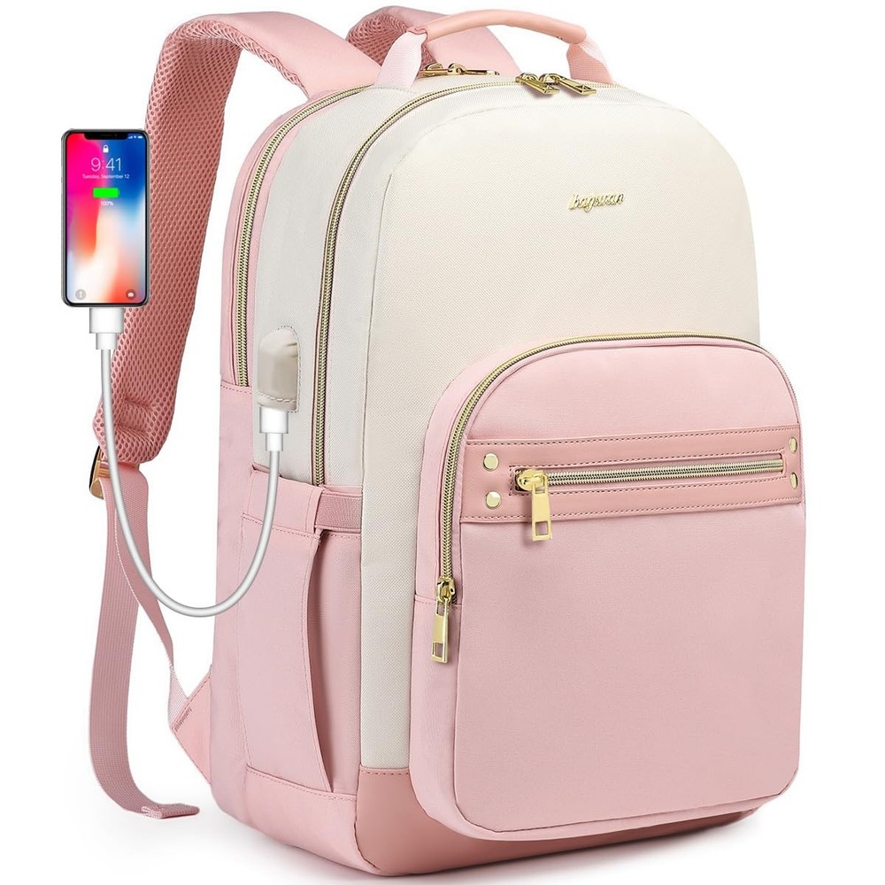 Stylish 15.6 Inch Laptop Backpack for Women with USB Charger and Work Travel Features