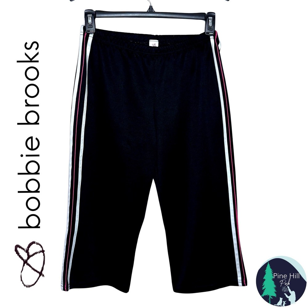 Bobbie Brooks Cropped Athletic Pants Size Medium 8 10 Black Pink White Stripes