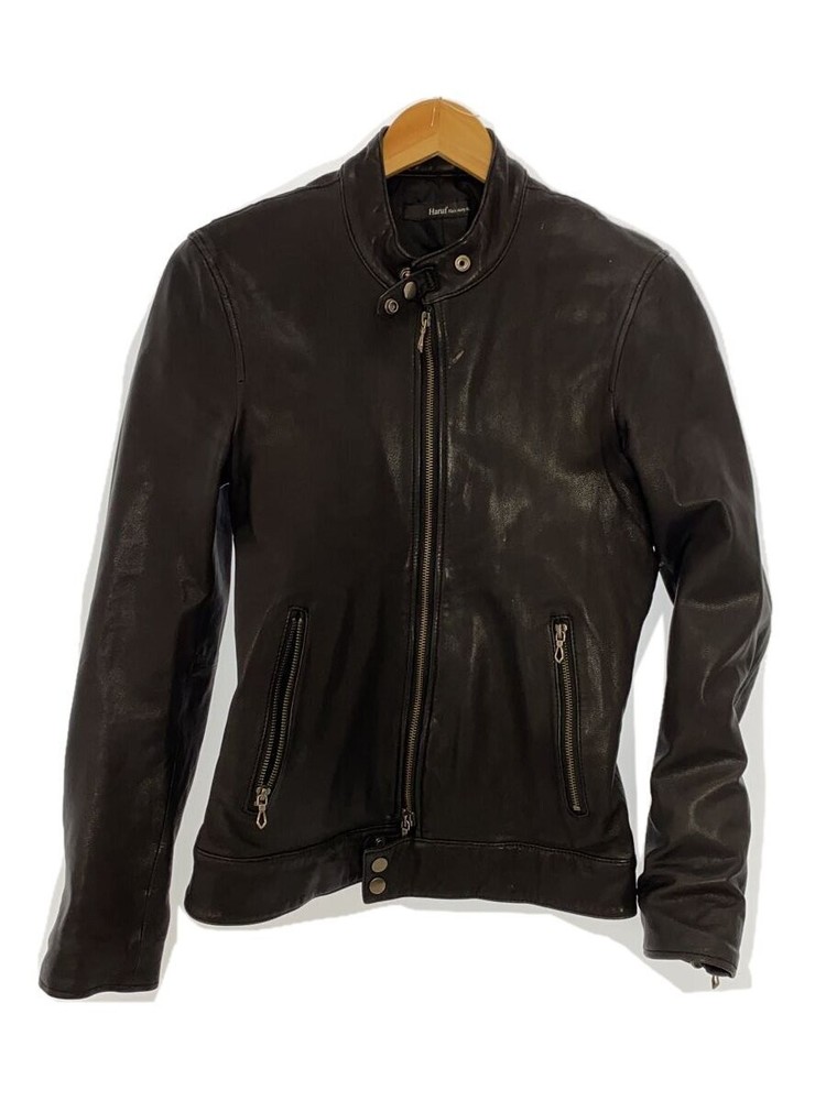 Haruf Black Leather Jacket with Double Zip and Stand Collar Size S 2246
