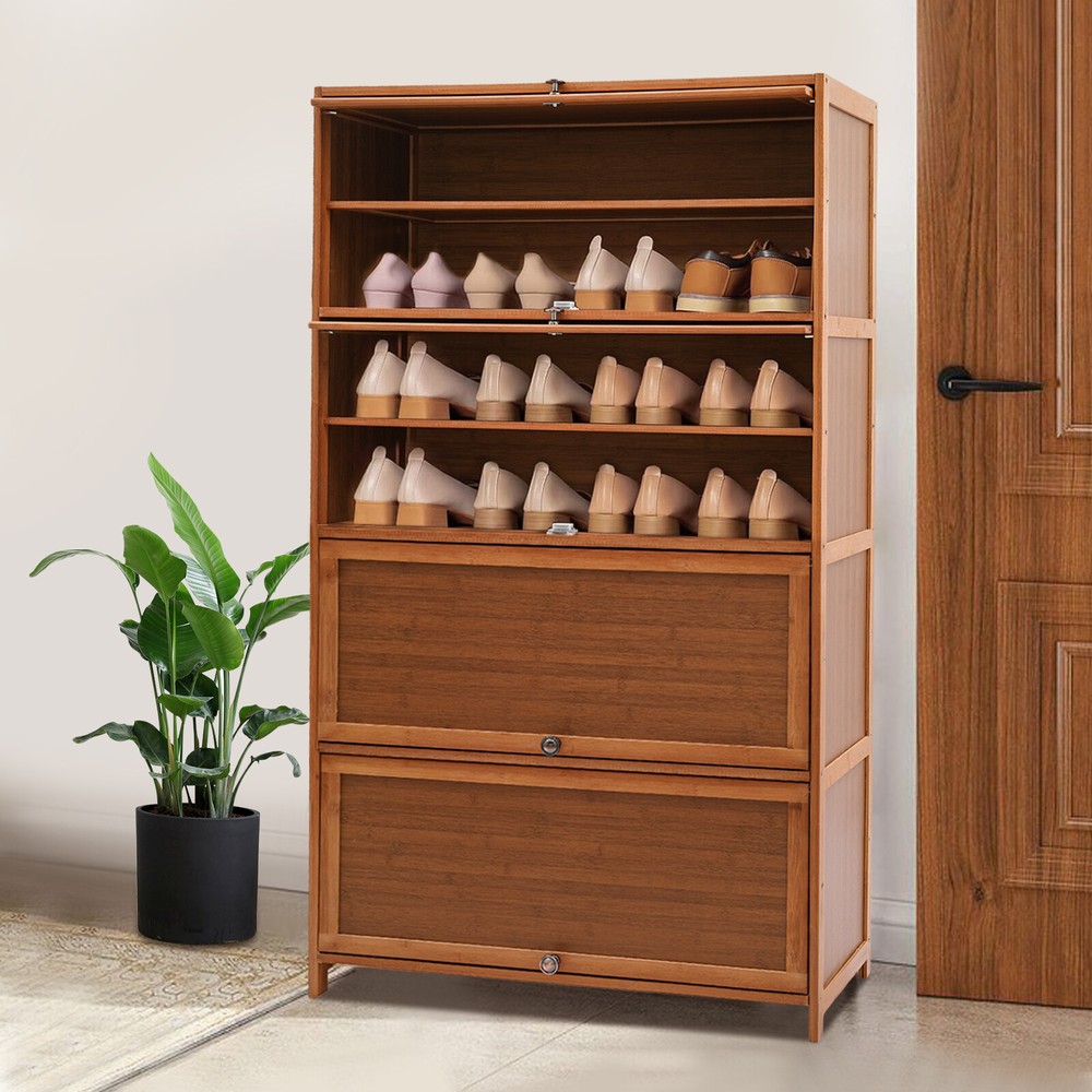 9-Tier Bamboo Shoe Rack Cabinet Shoe Cabinet With Flip Door For Storing Shoe New