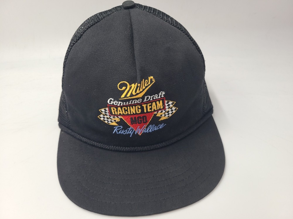 Vintage Rusty Wallace Miller Genuine Draft Racing Mesh Snapback Hat Cap NASCAR