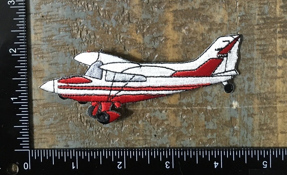 Vintage Airplane Aviation Embroidered Iron-On Patch in White and Red