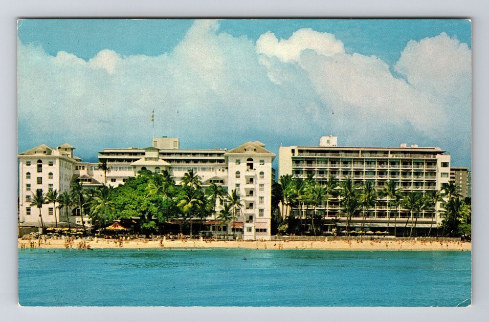 Waikiki HI-Hawaii, Moana Hotel, Scenic Beach View, Vintage Postcard