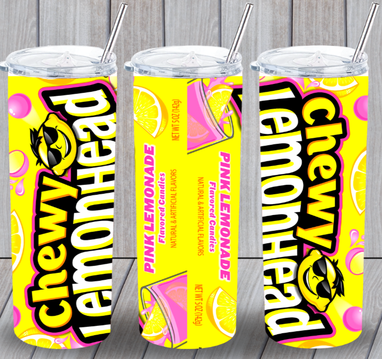 Chewy Lemonhead Lemonade Candy Multicolor 20oz Insulated Tumbler Lid Straw New