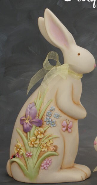 Ceramic Bisque~~ Ready to Paint~~~ Sitting Down Bunny with Flowers