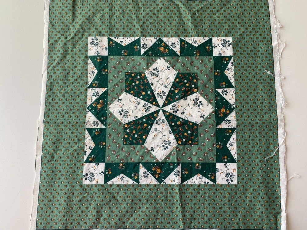 Wamsutta Lowenstein Green Calico Patched Motif Double Pillow Panel Fabric Cut Swatch-image